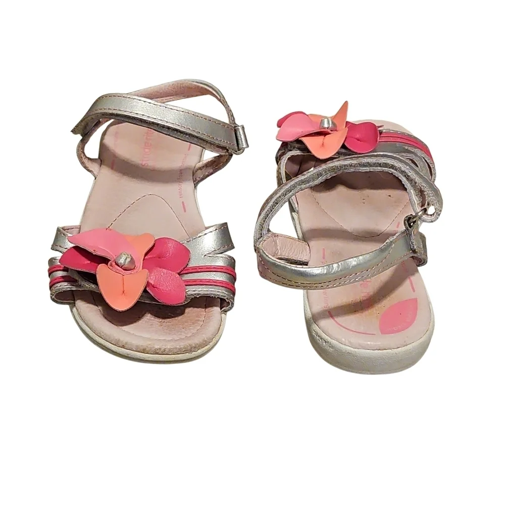 Stride Rite Pink/Silver Sandals w/Flower Accent